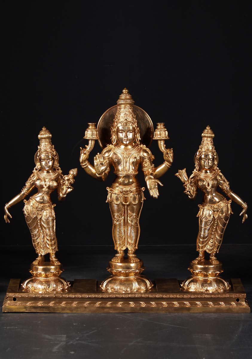 Surya With Consorts Bronze Statue